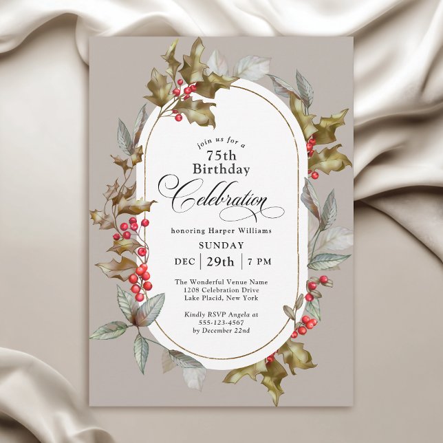 Invitación Elegante Holly y Berry Botanical Winthday (Available in both printed and instant download digital formats.)
