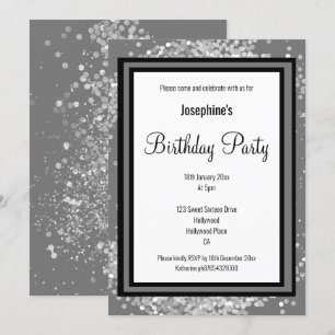 INVITACIÓN ELEGANTE HOLOGRAFÍA DE PLATA GRIS GRIS NEGRO CUMPL