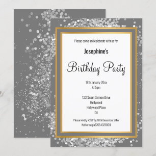 INVITACIÓN ELEGANTE HOLOGRAFÍA DE PLATA GRIS ORO CUMPLEAÑOS