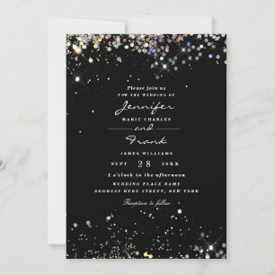 Invitación Elegante Holográfico Sparkly Purpurina Boda negro