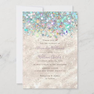 Invitación Elegante Holográfico Sparkly Purpurina Marfil Mode