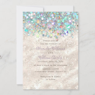 Invitación Elegante Holográfico Sparkly Purpurina Marfil Mode