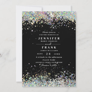 Invitación Elegante Holográfico Sparkly Purpurina Negro Moder