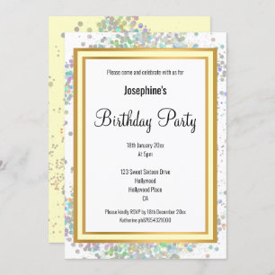 INVITACIÓN ELEGANTE HOLOGRO PASTEL LEMON ORO CUMPLEAÑOS