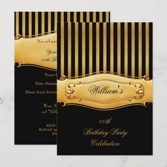 Invitación Elegante hombre de la Fiesta de Aniversario de la  (Anverso / Reverso)