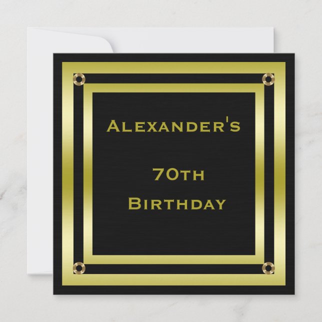 Invitación Elegante hombre negro y con marcos de oro cumple 7 (Anverso)