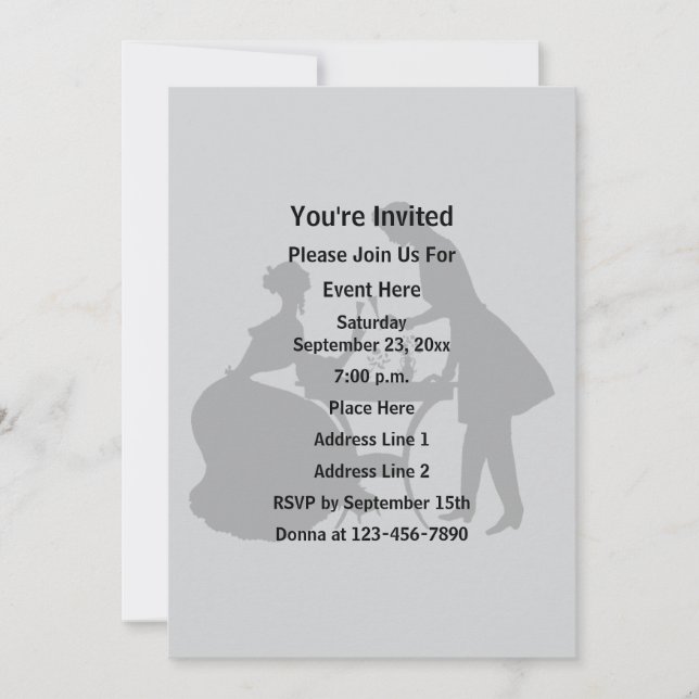 Invitación Elegante Hombre Y Mujer Fiesta De Silhouette (Anverso)