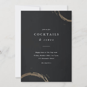 Invitación Elegante Hora Feliz en Negro y Dorado