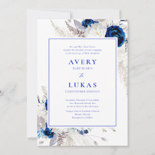 Invitación Elegante Horizon Azul y Boda Floral Blanco Invita
