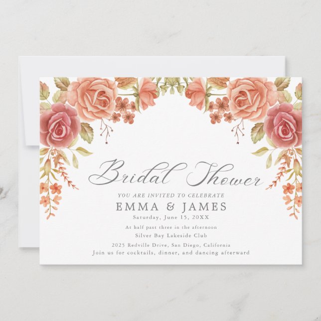 Invitación elegante horizontal de boda para ducha  (Anverso)