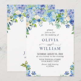 Invitación Elegante Hortensia Floral Azul Acuarela Boda