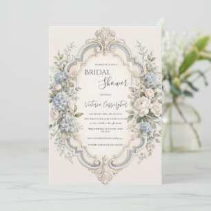 Invitación Elegante Hortensia Floral Azul Vintage
