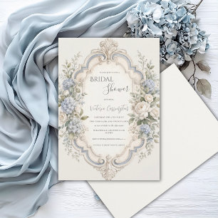 Invitación Elegante Hortensia Floral Azul Vintage