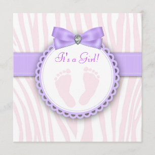 Invitación Elegante Huella Rosa y Morado Baby Shower