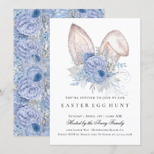 Invitación Elegante Huevo de Semana Santa Caza Azul Floral