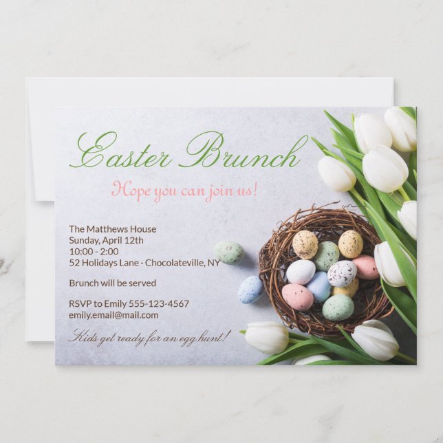 Invitación Elegante Huevos Florales de Brunch de Pascua (Anverso)