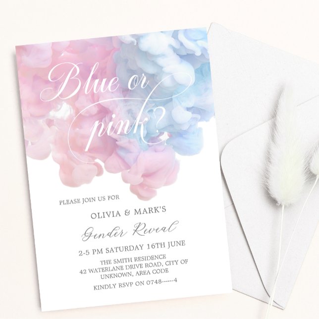 Invitación Elegante humo azul y rosa revelación de género del (Subido por el creador)
