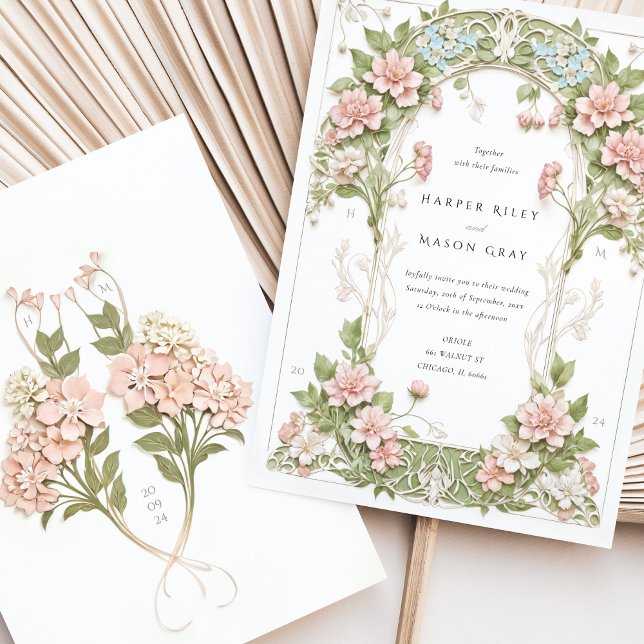 Invitación Elegante Hydrangea Art Nouveau Boda (Subido por el creador)