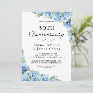 Invitación Elegante Hydrangea Azul 50 Aniversario Boda