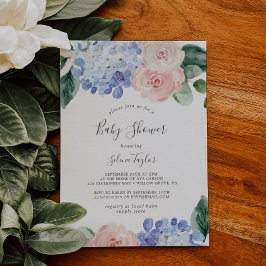 Invitación Elegante Hydrangea Azul | Baby Shower blanco