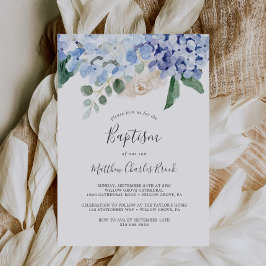 Invitación Elegante Hydrangea Azul | Bautismo blanco