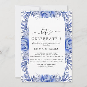 Invitación Elegante Hydrangea Azul   Blanco "Celebremos"