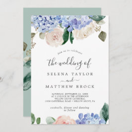 Invitación Elegante Hydrangea Azul | Blanco El Boda de