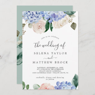 Invitación Elegante Hydrangea Azul   Blanco El Boda de