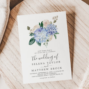 Invitación Elegante Hydrangea Azul   Blanco El Boda de