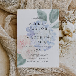 Invitación Elegante Hydrangea Azul Blanco Faded Floral Boda