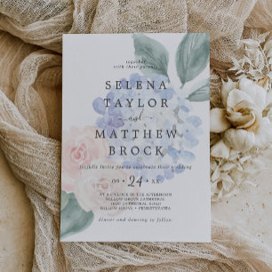 Invitación Elegante Hydrangea Azul Blanco Faded Floral Boda