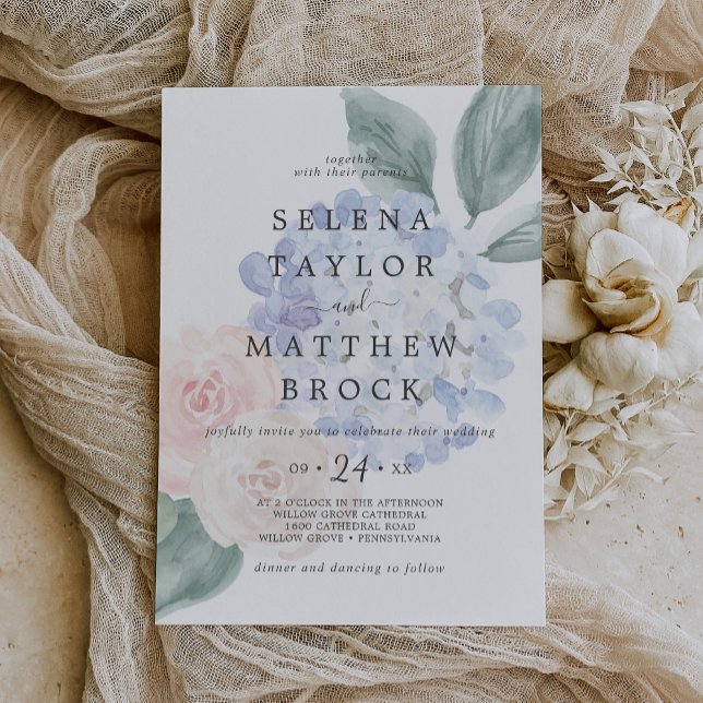 Invitación Elegante Hydrangea Azul Blanco Faded Floral Boda (Subido por el creador)