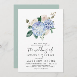 Invitación Elegante Hydrangea Azul   Blanco Todo En Un Boda
