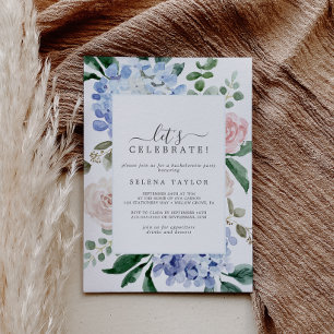 Invitación Elegante Hydrangea Azul   Blancos Celebremos