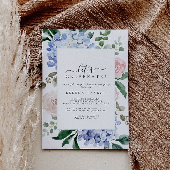 Invitación Elegante Hydrangea Azul | Blancos Celebremos (Subido por el creador)