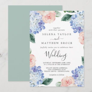 Invitación Elegante Hydrangea Azul   Boda blanco