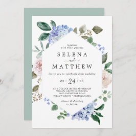Invitación Elegante Hydrangea Azul | Boda Casual Blanco