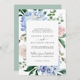 Invitación Elegante Hydrangea Azul | Boda formal blanco