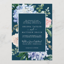 Invitación Elegante Hydrangea Azul | Boda formal de la Marina
