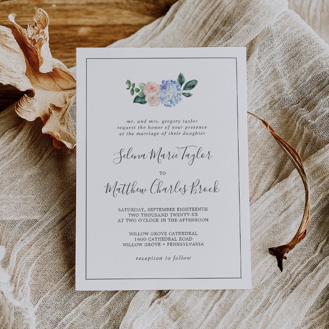 Invitación Elegante Hydrangea Azul | Boda tradicional blanco (Subido por el creador)