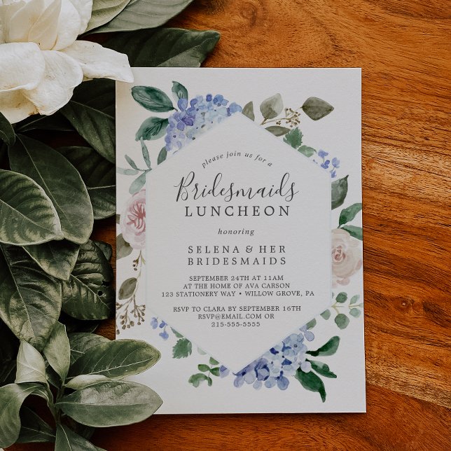 Invitación Elegante Hydrangea Azul Bridesmaids Luncheon (Subido por el creador)