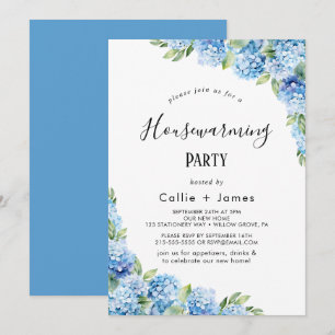 Invitación Elegante Hydrangea Azul   Calentamiento de casas b