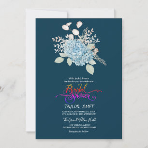 Invitación Elegante Hydrangea Azul Despedida de Soltera Azu