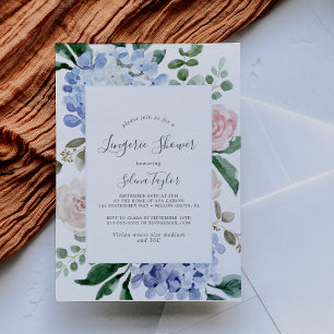 Invitación Elegante Hydrangea Azul   Ducha Blanca Lingerie