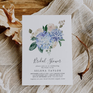 Invitación Elegante Hydrangea Azul   Ducha de novia blanca
