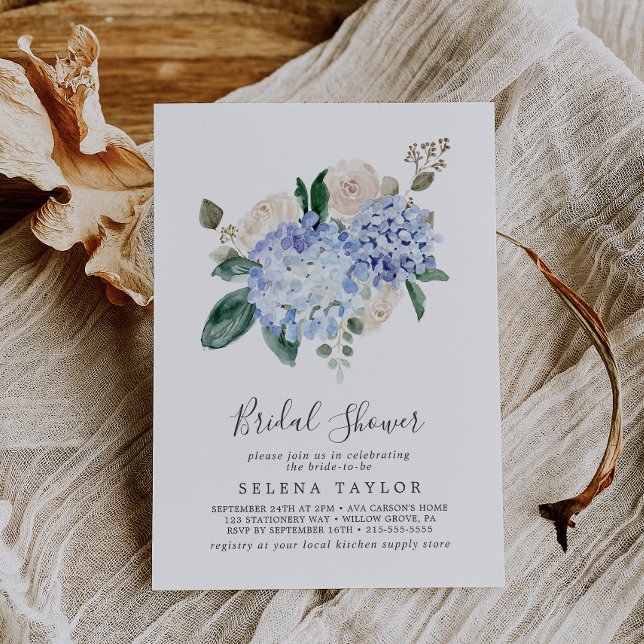 Invitación Elegante Hydrangea Azul | Ducha de novia blanca (Subido por el creador)