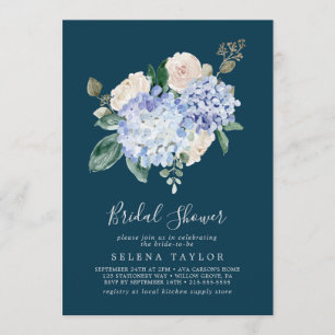 Invitación Elegante Hydrangea Azul Ducha nupcial de la Mari