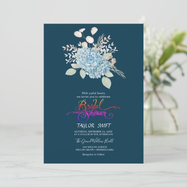 Invitación Elegante Hydrangea Azul | Ducha nupcial de la Mari (Anverso de pie)
