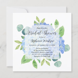 Invitación Elegante Hydrangea Azul Eucalyptus Ducha Bridal