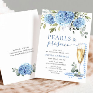 Invitación Elegante Hydrangea Azul Floral PEARLS & Prosecco